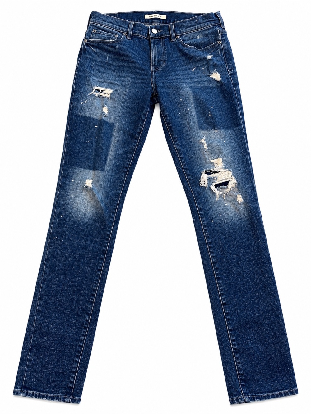 Men,s Distressed Skinny Jeans in Dark Blue - Stacked Skinny